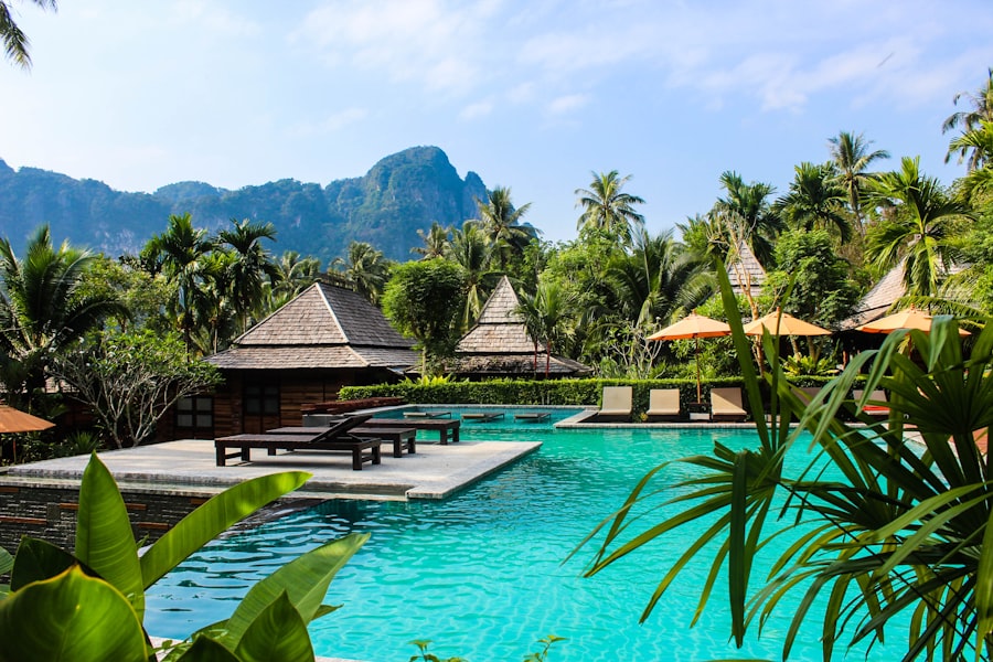 Resort pool below the Saint Lucia peaks