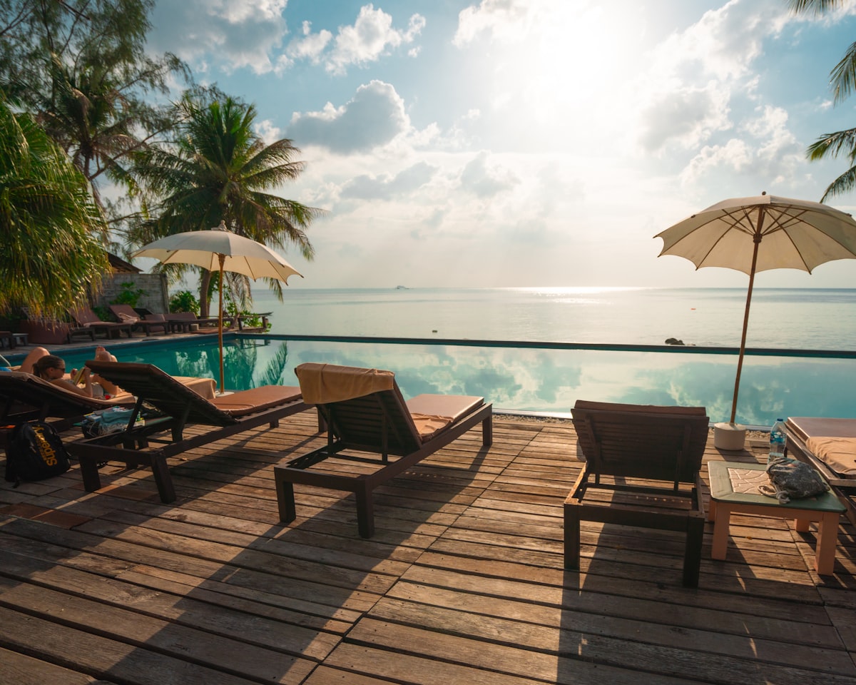 Loungers at sunset at Sunny Palace Coral Reef