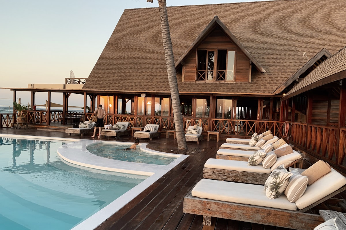 Wooden pavilion and pool at Sunny Palace Blue Lagoon